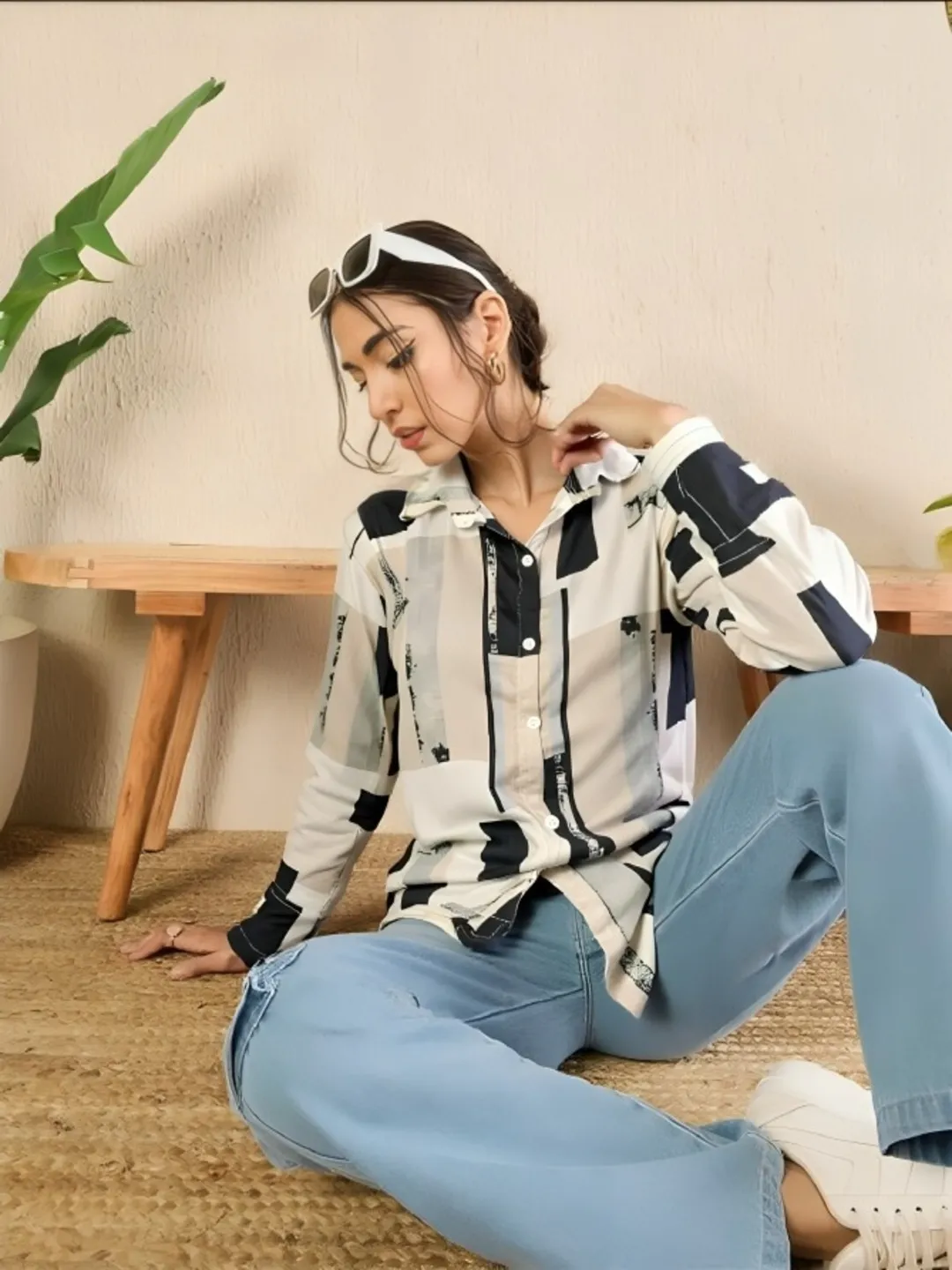 womens printed satin shirt